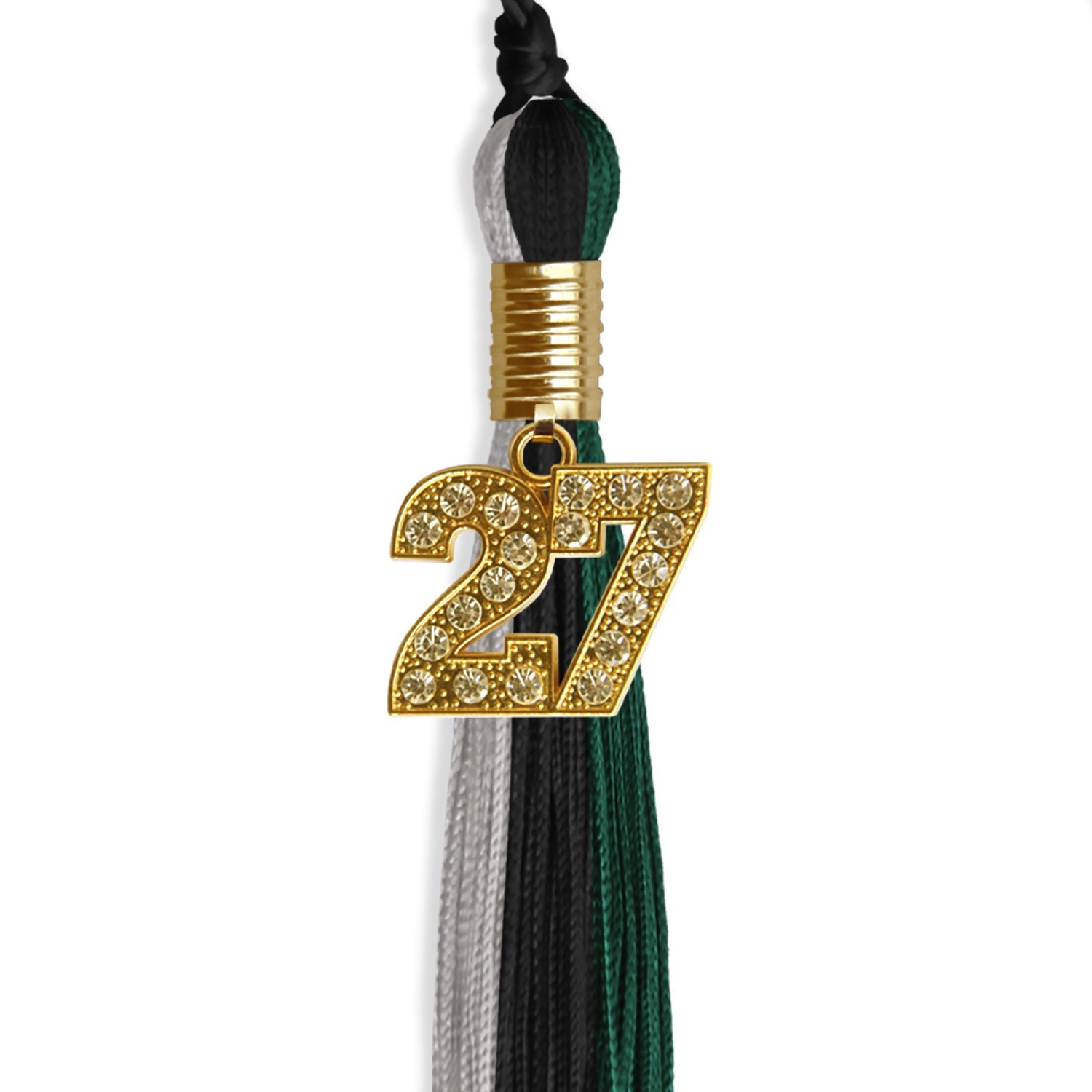 Black/Hunter Green/Silver Graduation Tassel with Gold Date Drop - Endea Graduation