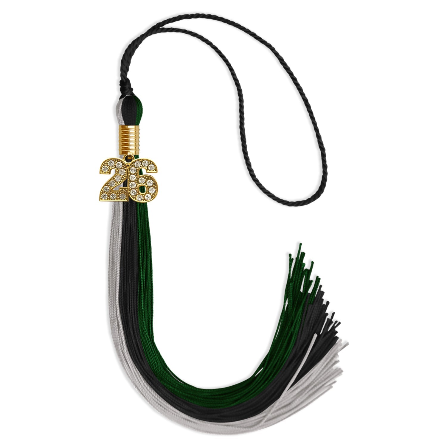 Black/Hunter Green/Silver Graduation Tassel with Gold Date Drop - Endea Graduation