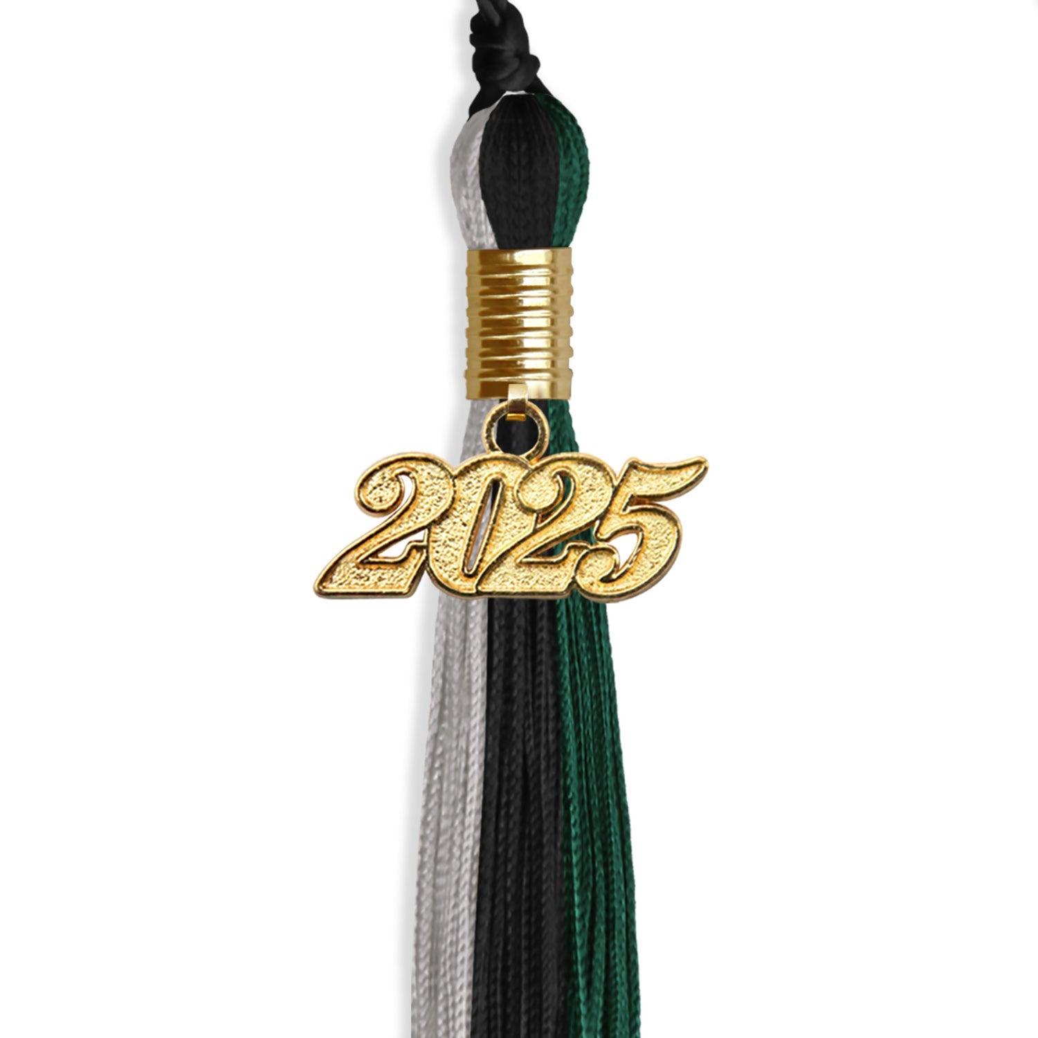 Black/Hunter Green/Silver Graduation Tassel with Gold Date Drop - Endea Graduation