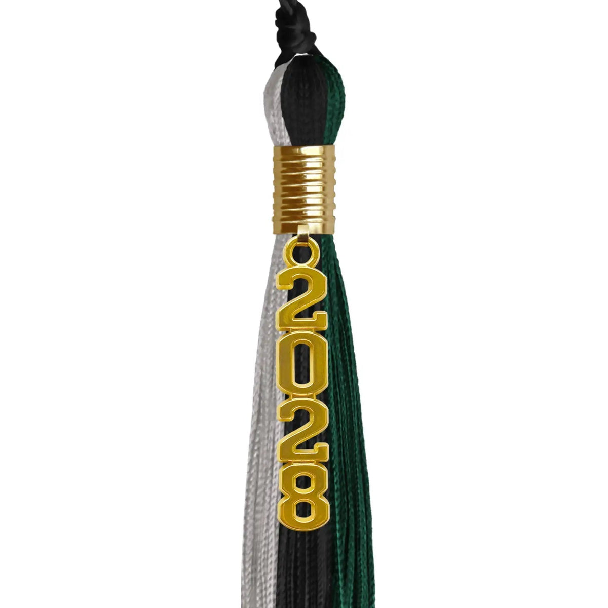 Black/Hunter Green/Silver Graduation Tassel with Gold Stacked Date Drop - Endea Graduation
