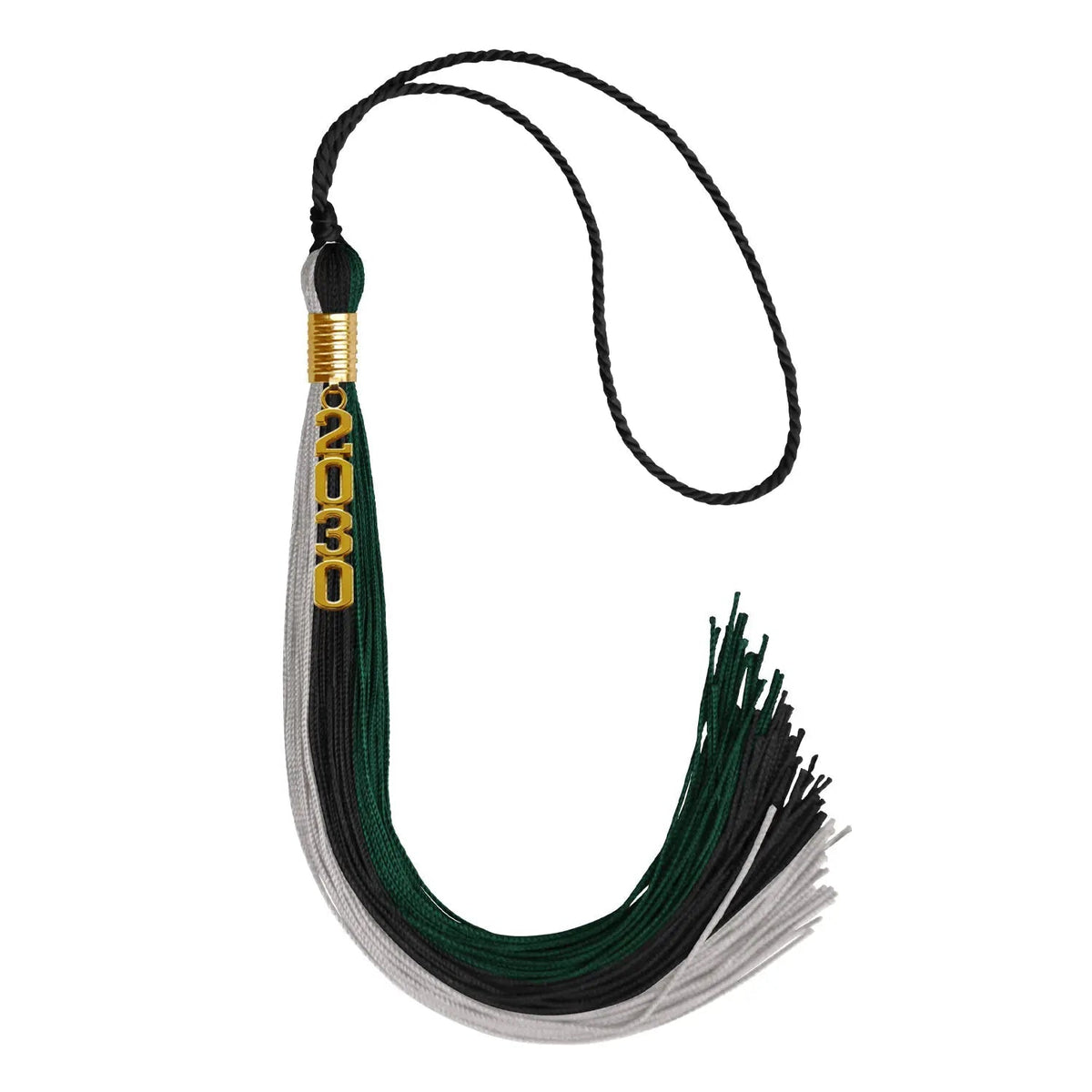 Black/Hunter Green/Silver Graduation Tassel with Gold Stacked Date Drop - Endea Graduation