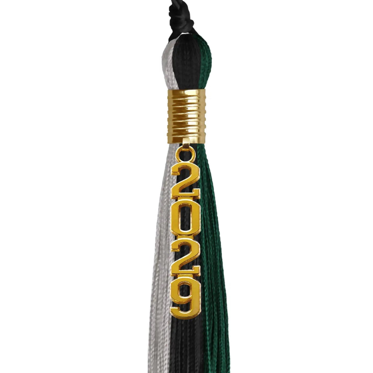 Black/Hunter Green/Silver Graduation Tassel with Gold Stacked Date Drop - Endea Graduation