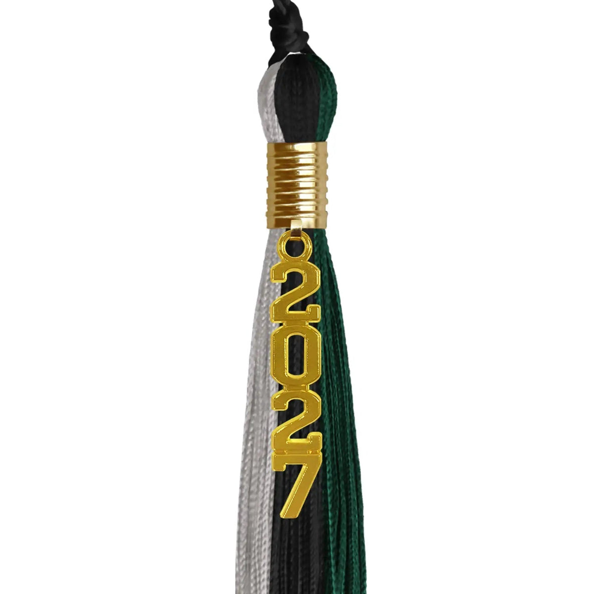 Black/Hunter Green/Silver Graduation Tassel with Gold Stacked Date Drop - Endea Graduation