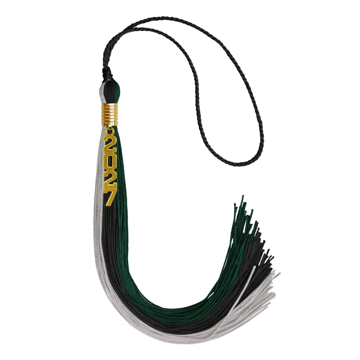 Black/Hunter Green/Silver Graduation Tassel with Gold Stacked Date Drop - Endea Graduation