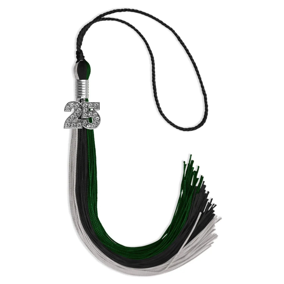 Black/Hunter Green/Silver Graduation Tassel with Silver Bling Charm - Endea Graduation