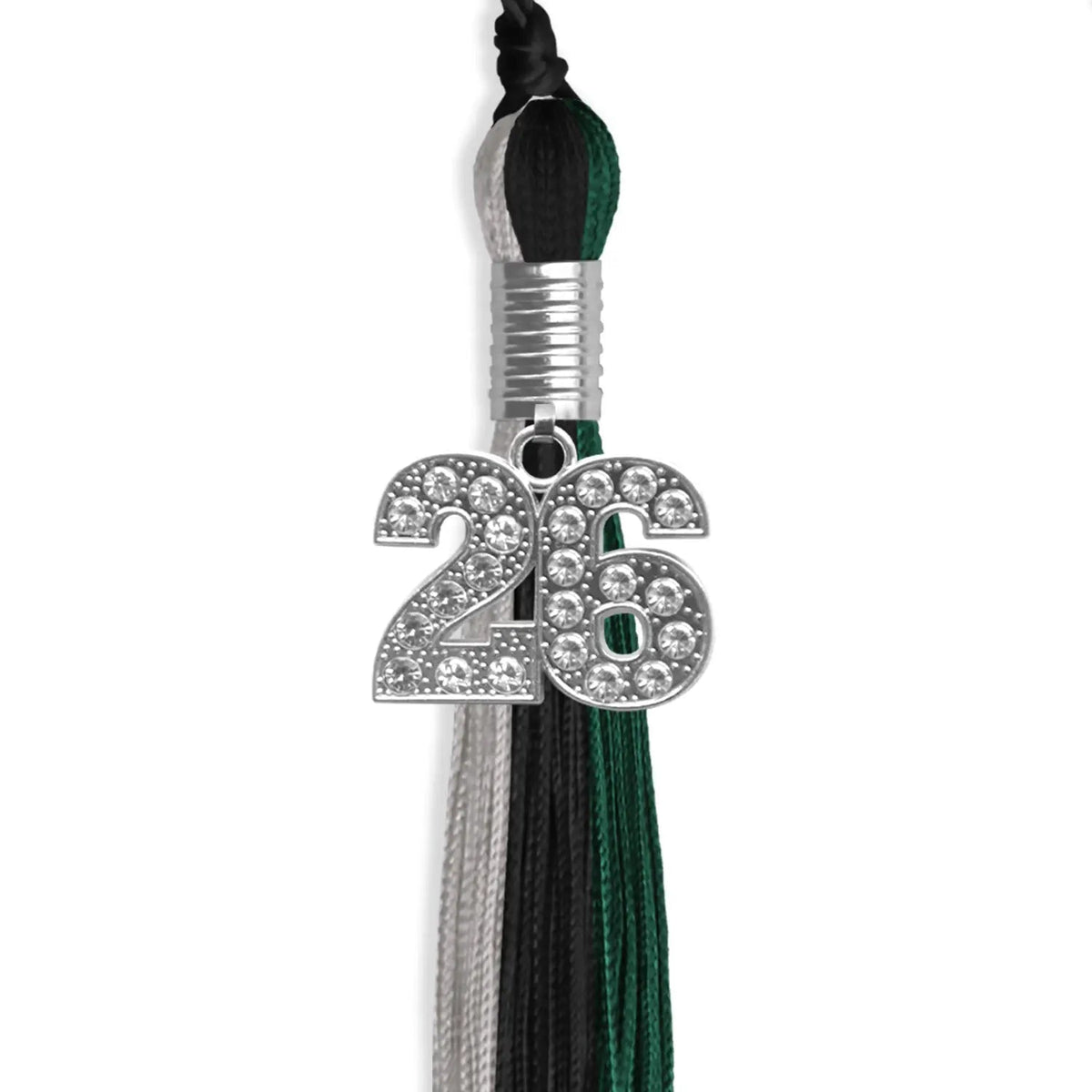 Black/Hunter Green/Silver Graduation Tassel with Silver Bling Charm - Endea Graduation