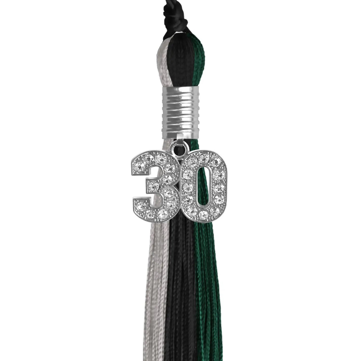 Black/Hunter Green/Silver Graduation Tassel with Silver Bling Charm - Endea Graduation