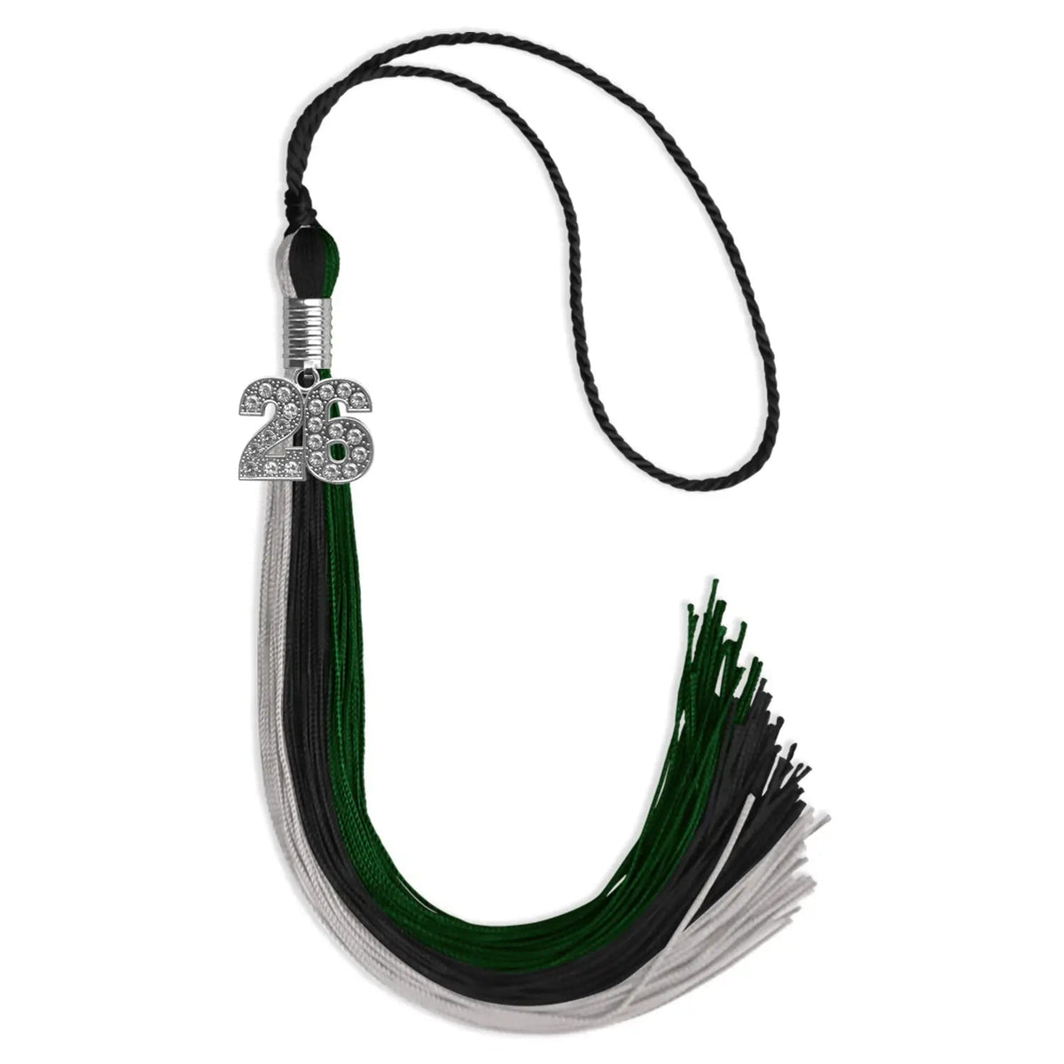 Black/Hunter Green/Silver Graduation Tassel with Silver Bling Charm - Endea Graduation