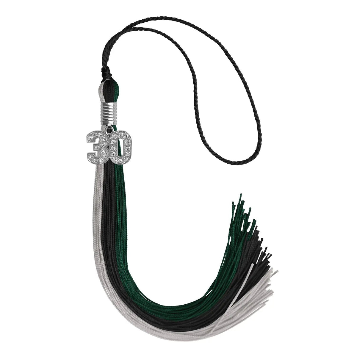 Black/Hunter Green/Silver Graduation Tassel with Silver Bling Charm - Endea Graduation