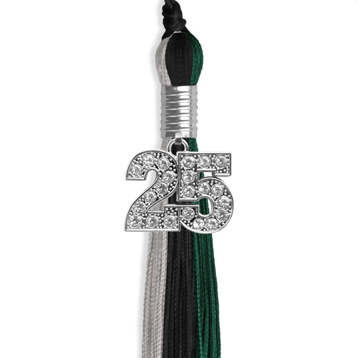 Black/Hunter Green/Silver Graduation Tassel with Silver Bling Charm - Endea Graduation