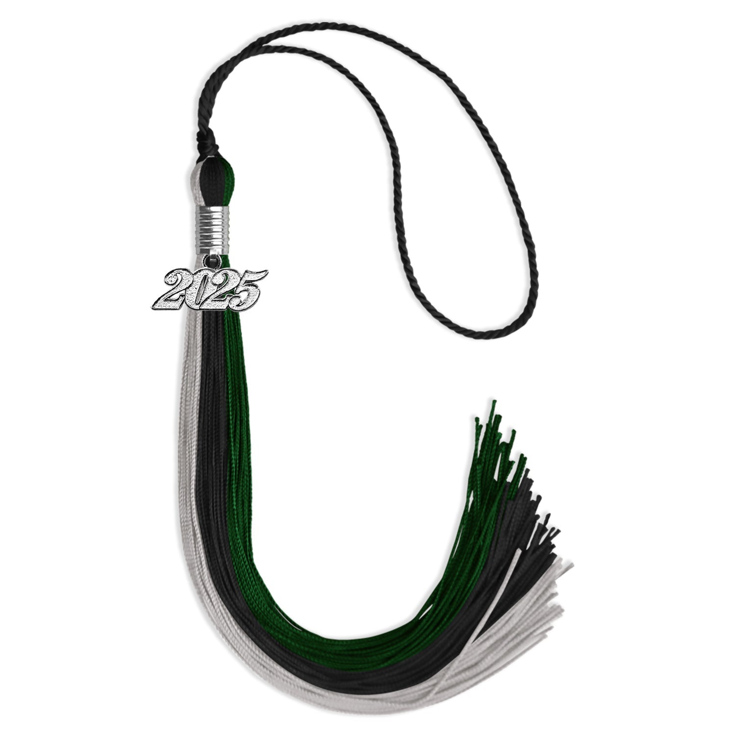 Black/Hunter Green/Silver Graduation Tassel with Silver Date Drop - Endea Graduation