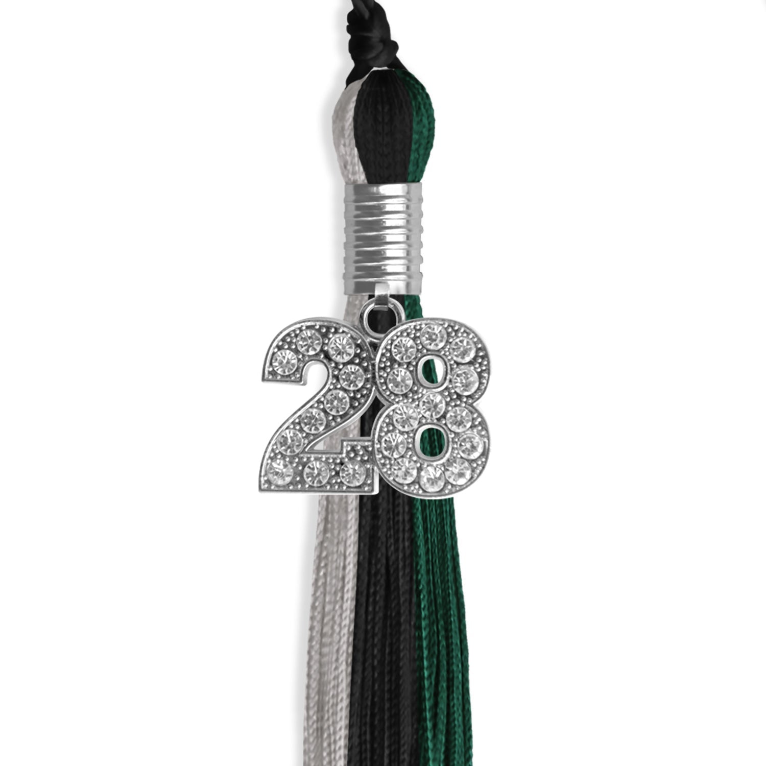 Black/Hunter Green/Silver Graduation Tassel with Silver Date Drop - Endea Graduation