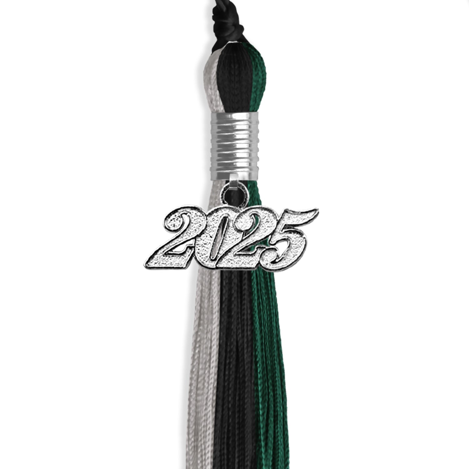 Black/Hunter Green/Silver Graduation Tassel with Silver Date Drop - Endea Graduation