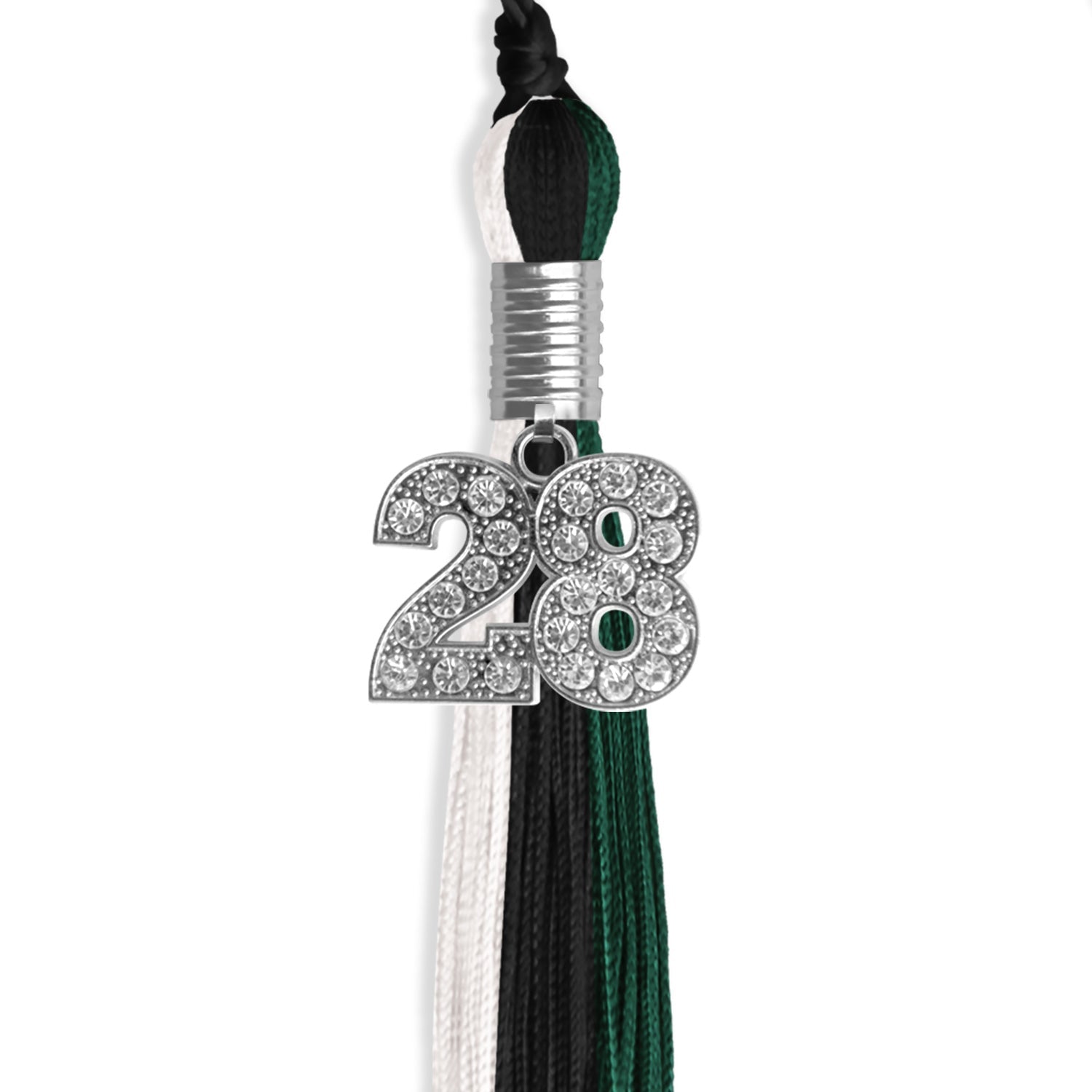 Black/Hunter Green/Silver Graduation Tassel with Silver Date Drop - Endea Graduation