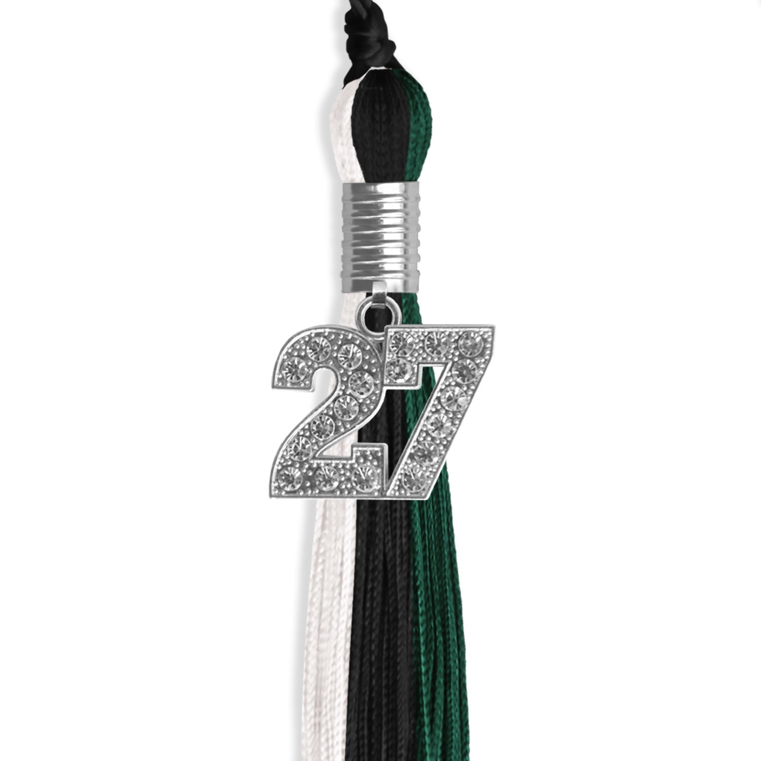 Black/Hunter Green/Silver Graduation Tassel with Silver Date Drop - Endea Graduation