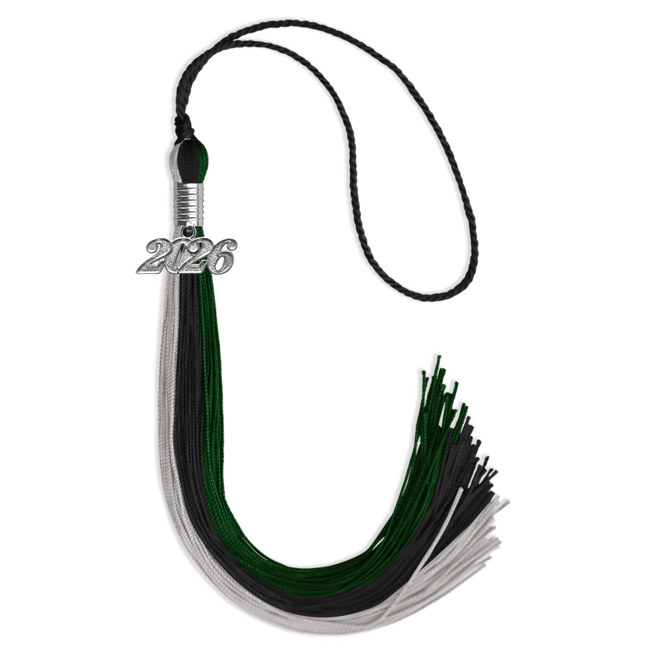Black/Hunter Green/Silver Graduation Tassel with Silver Date Drop - Endea Graduation