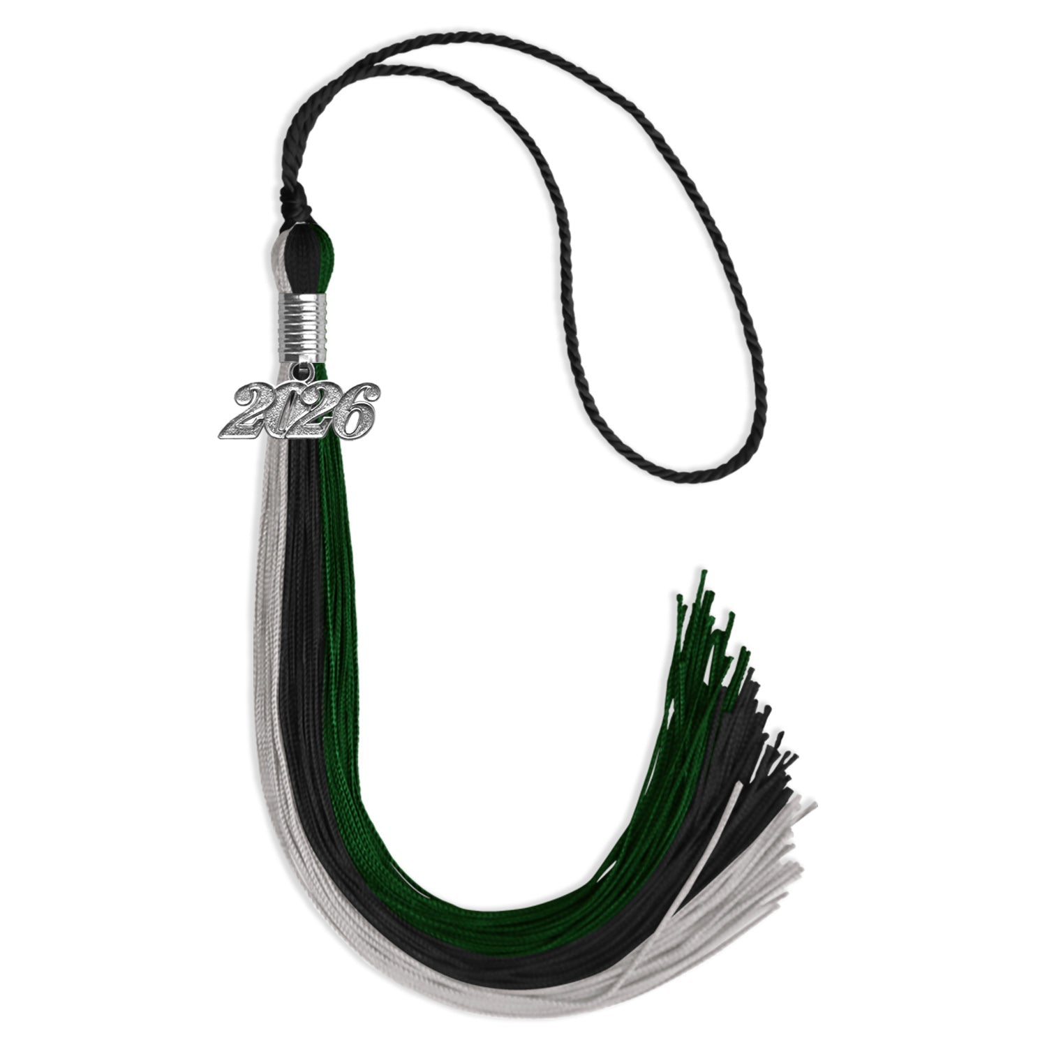Black/Hunter Green/Silver Graduation Tassel with Silver Date Drop - Endea Graduation