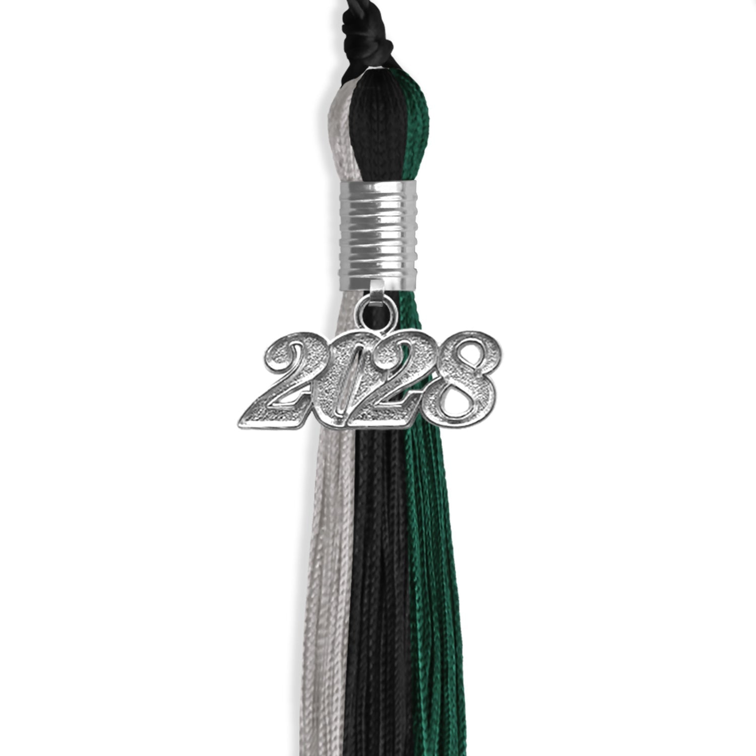 Black/Hunter Green/Silver Graduation Tassel with Silver Date Drop - Endea Graduation