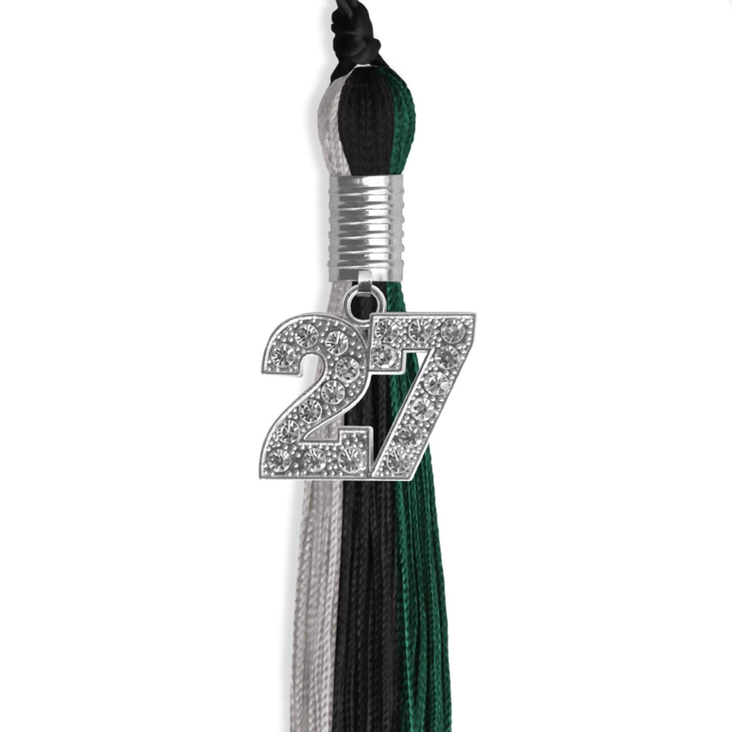 Black/Hunter Green/Silver Graduation Tassel with Silver Date Drop - Endea Graduation
