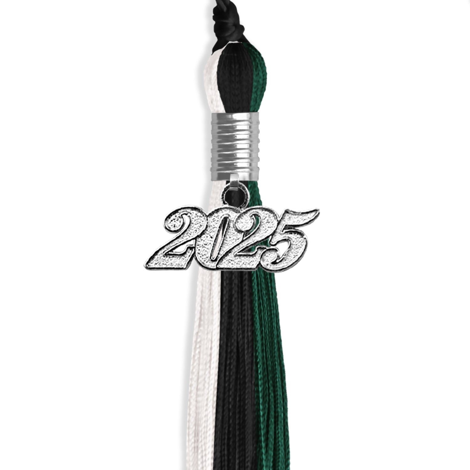 Black/Hunter Green/Silver Graduation Tassel with Silver Date Drop - Endea Graduation