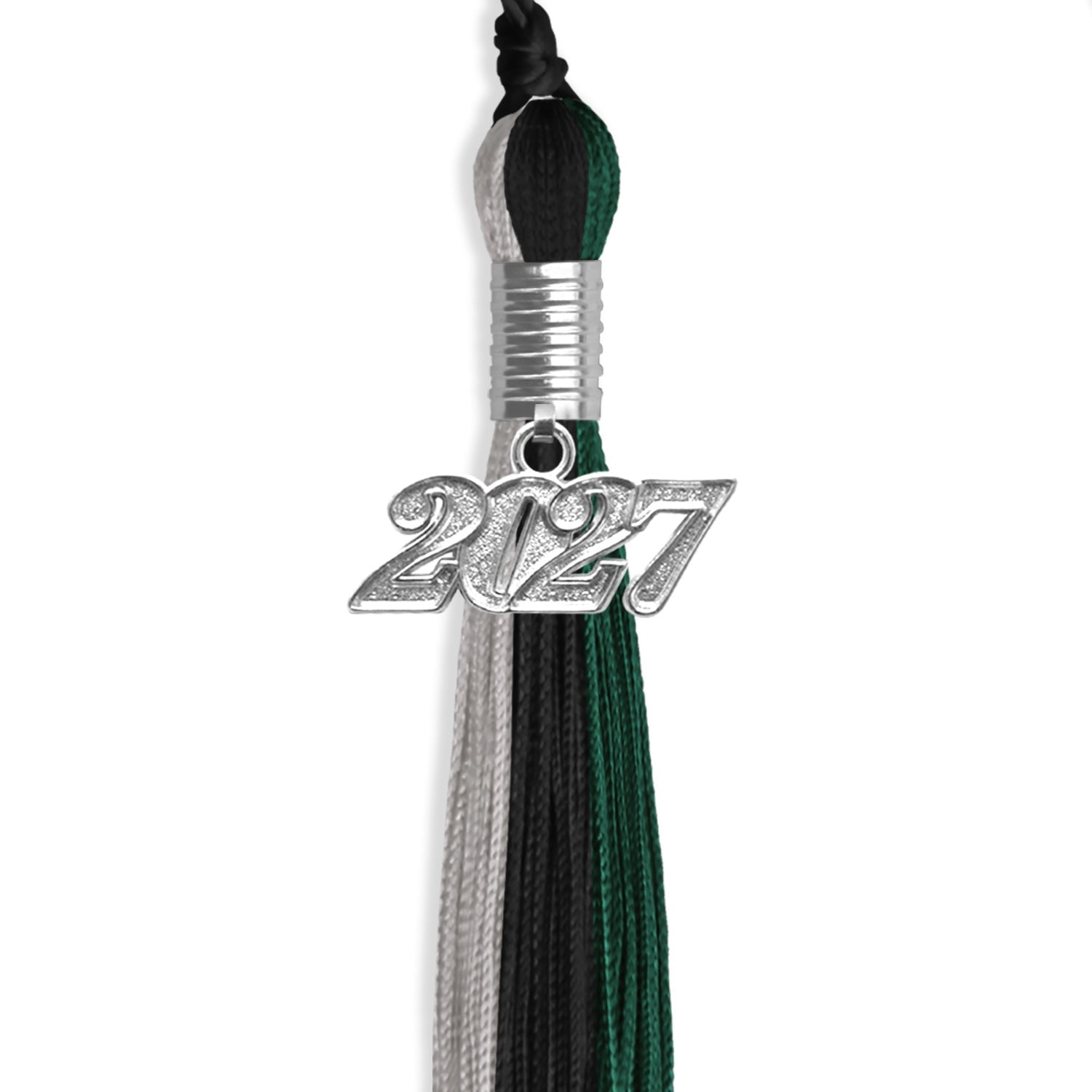 Black/Hunter Green/Silver Graduation Tassel with Silver Date Drop - Endea Graduation