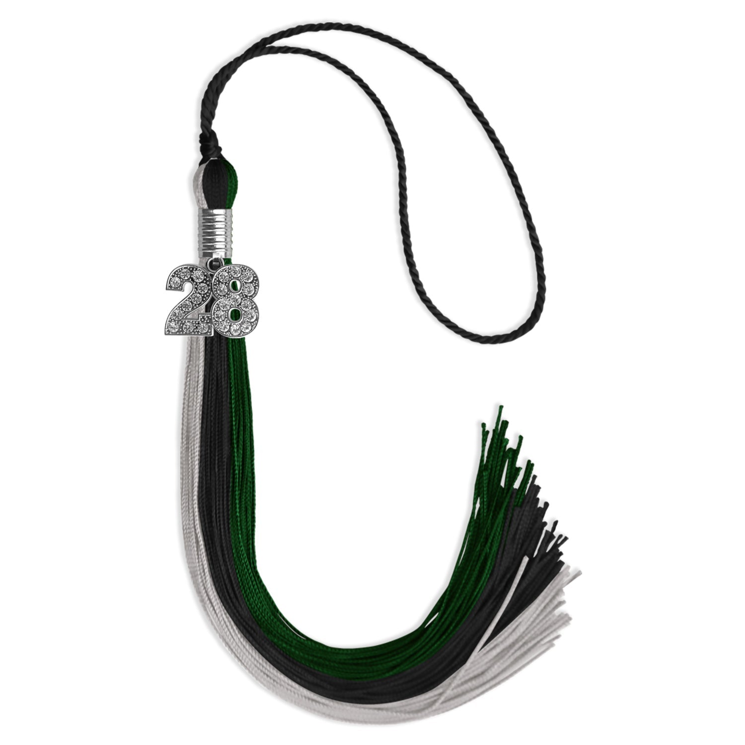 Black/Hunter Green/Silver Graduation Tassel with Silver Date Drop - Endea Graduation