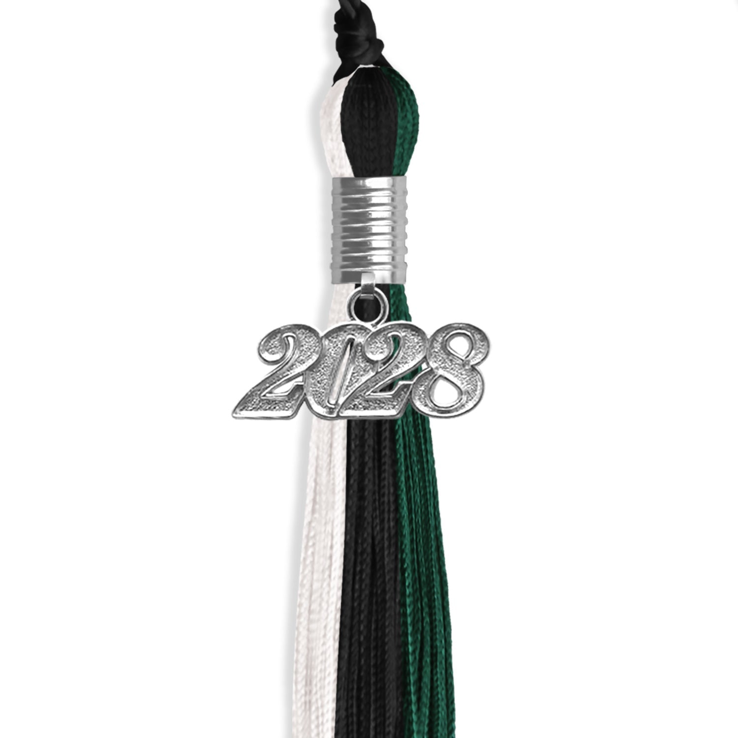 Black/Hunter Green/Silver Graduation Tassel with Silver Date Drop - Endea Graduation