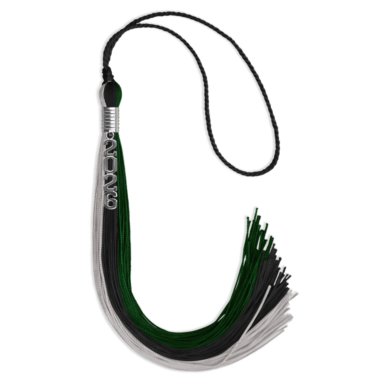 Black/Hunter Green/Silver Graduation Tassel with Silver Stacked Date Drop - Endea Graduation