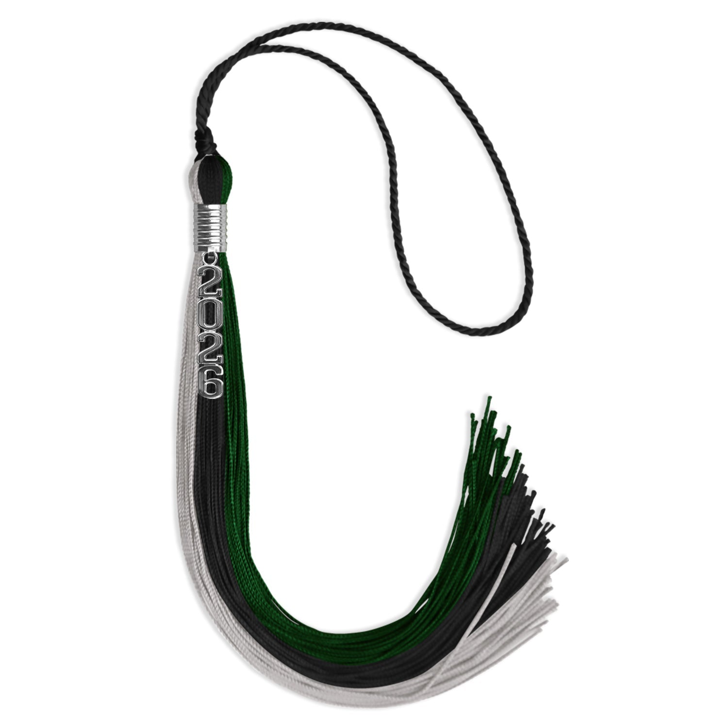 Black/Hunter Green/Silver Graduation Tassel with Silver Stacked Date Drop - Endea Graduation