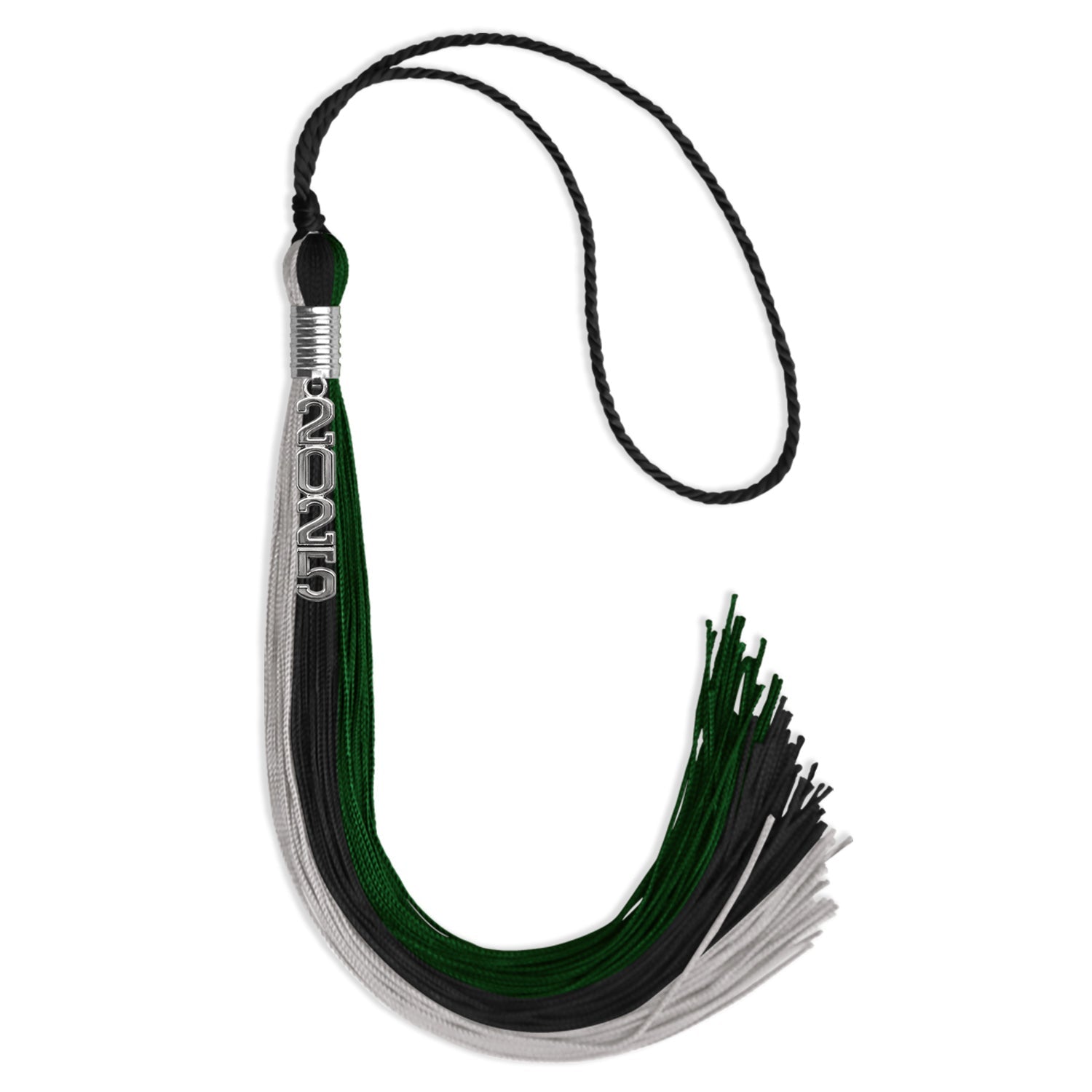 Black/Hunter Green/Silver Graduation Tassel with Silver Stacked Date Drop - Endea Graduation