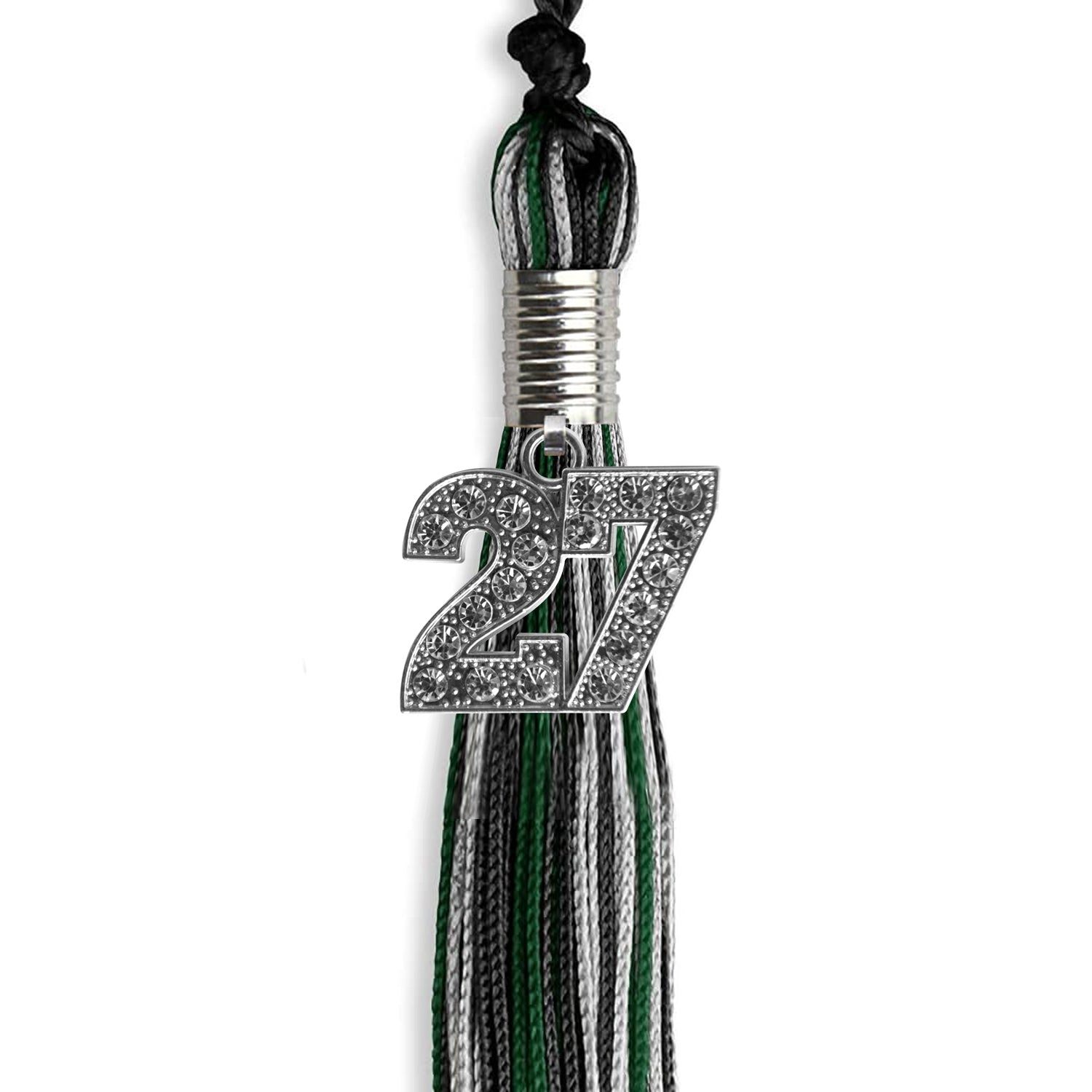 Black/Hunter Green/Silver Mixed Color Graduation Tassel with Silver Date Drop - Endea Graduation