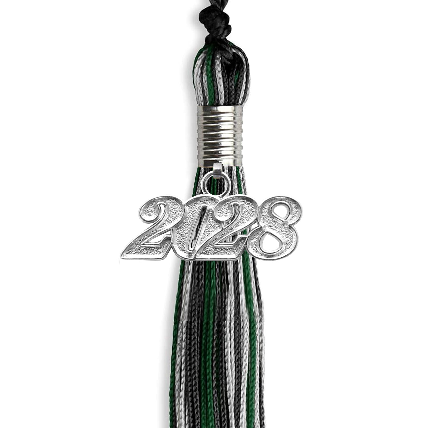 Black/Hunter Green/Silver Mixed Color Graduation Tassel with Silver Date Drop - Endea Graduation