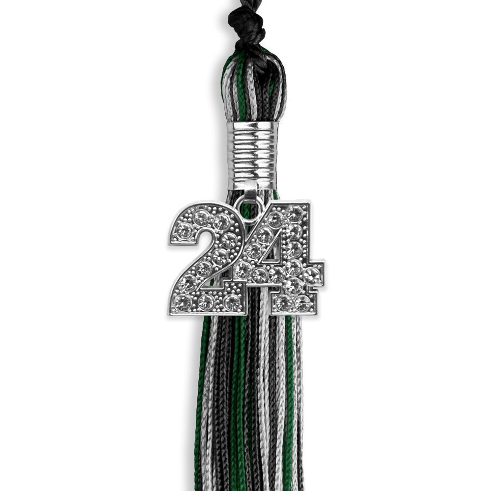 Black/Hunter Green/Silver Mixed Color Graduation Tassel with Silver Date Drop - Endea Graduation