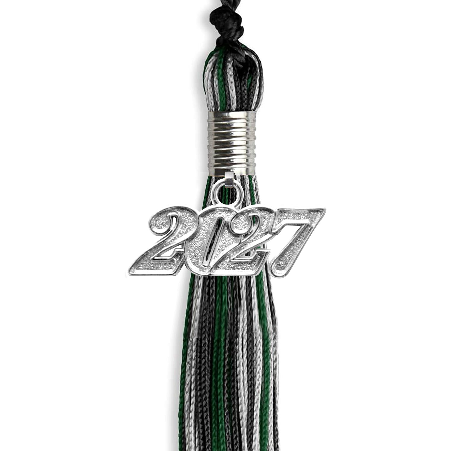 Black/Hunter Green/Silver Mixed Color Graduation Tassel with Silver Date Drop - Endea Graduation