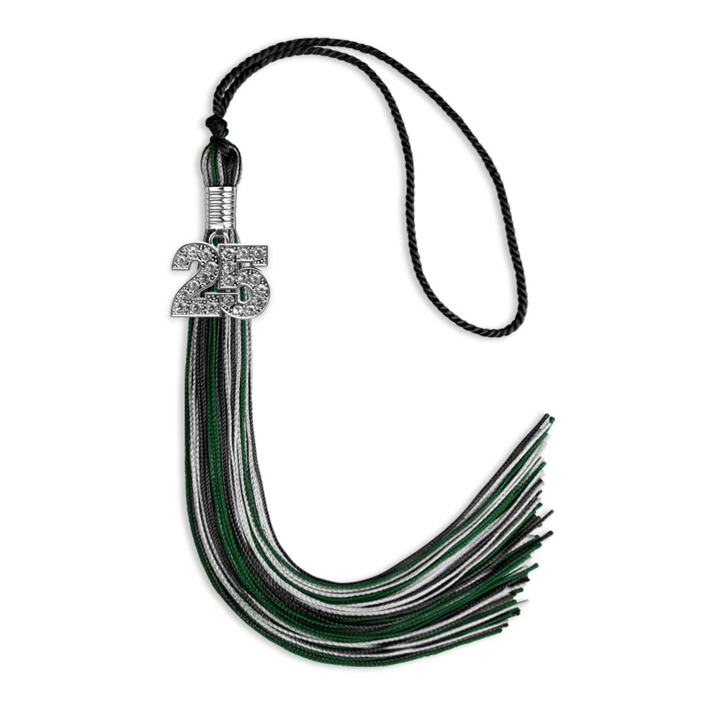 Black/Hunter Green/Silver Mixed Color Graduation Tassel with Silver Date Drop - Endea Graduation