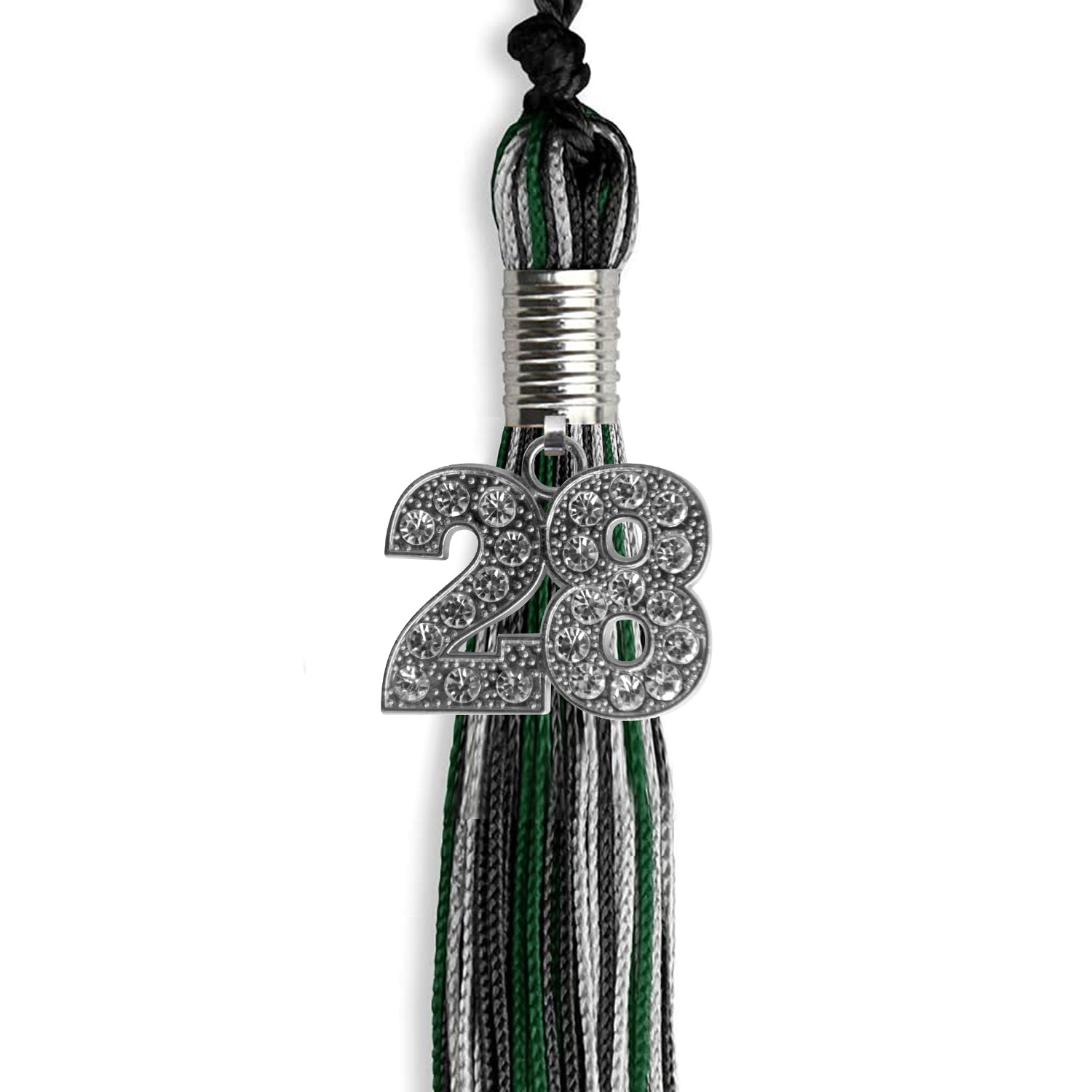 Black/Hunter Green/Silver Mixed Color Graduation Tassel with Silver Date Drop - Endea Graduation