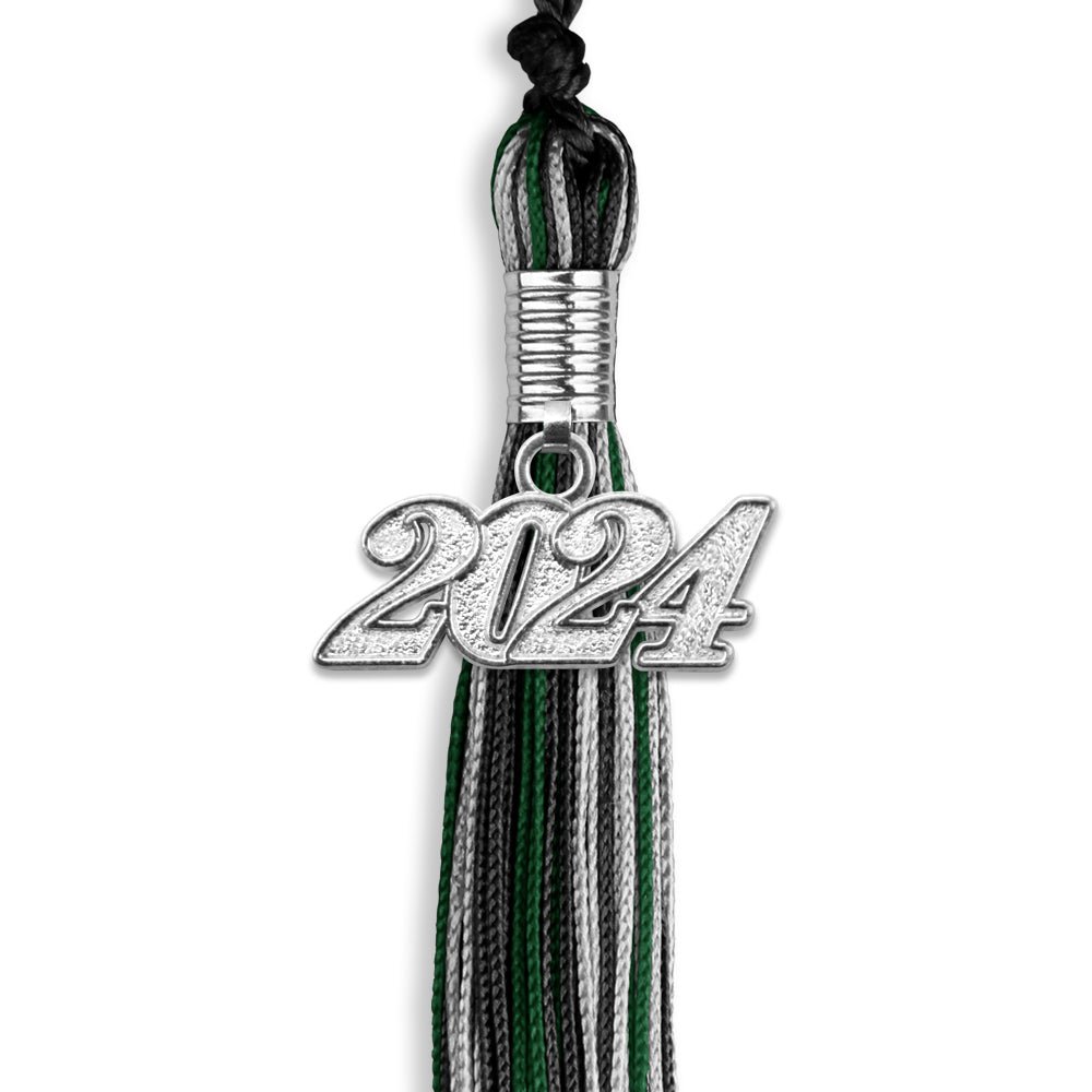 Black/Hunter Green/Silver Mixed Color Graduation Tassel with Silver Date Drop - Endea Graduation