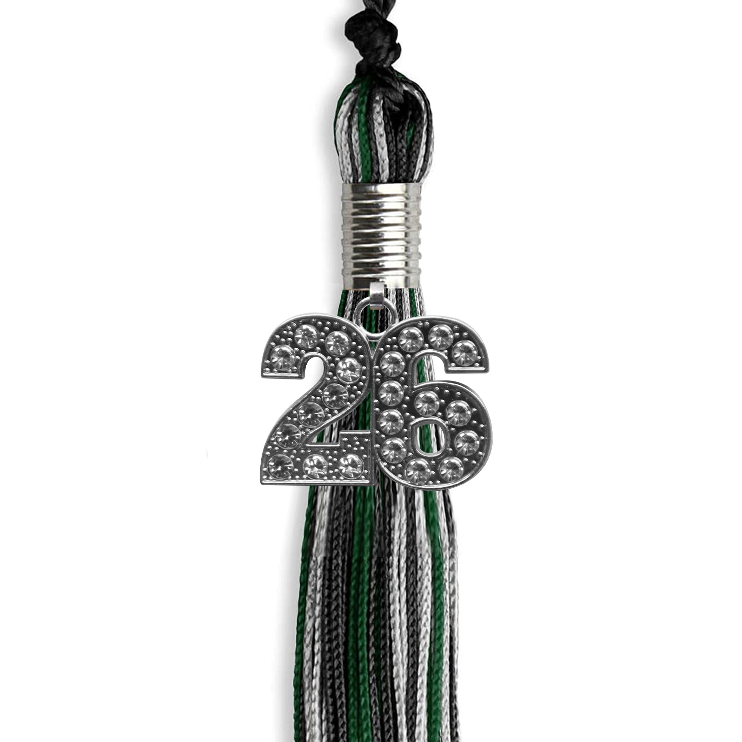 Black/Hunter Green/Silver Mixed Color Graduation Tassel with Silver Date Drop - Endea Graduation