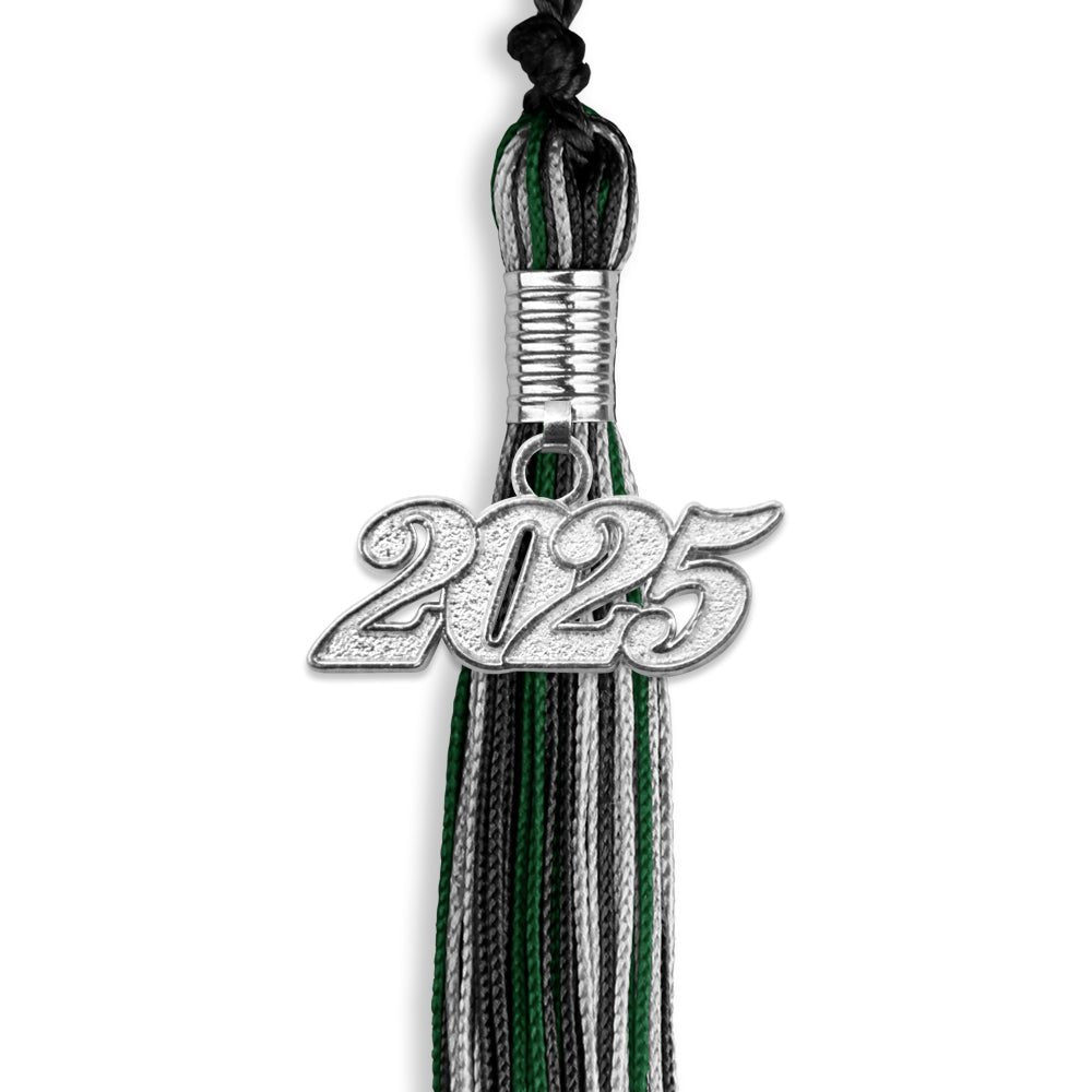 Black/Hunter Green/Silver Mixed Color Graduation Tassel with Silver Date Drop - Endea Graduation