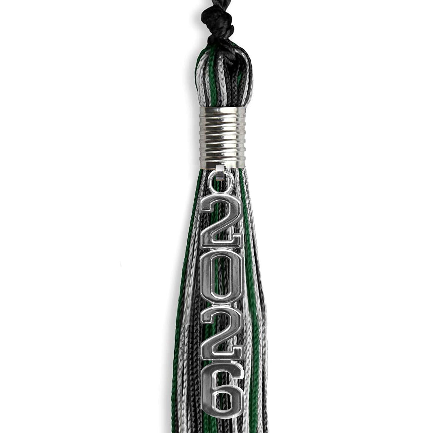 Black/Hunter Green/Silver Mixed Color Graduation Tassel with Silver Stacked Date Drop - Endea Graduation