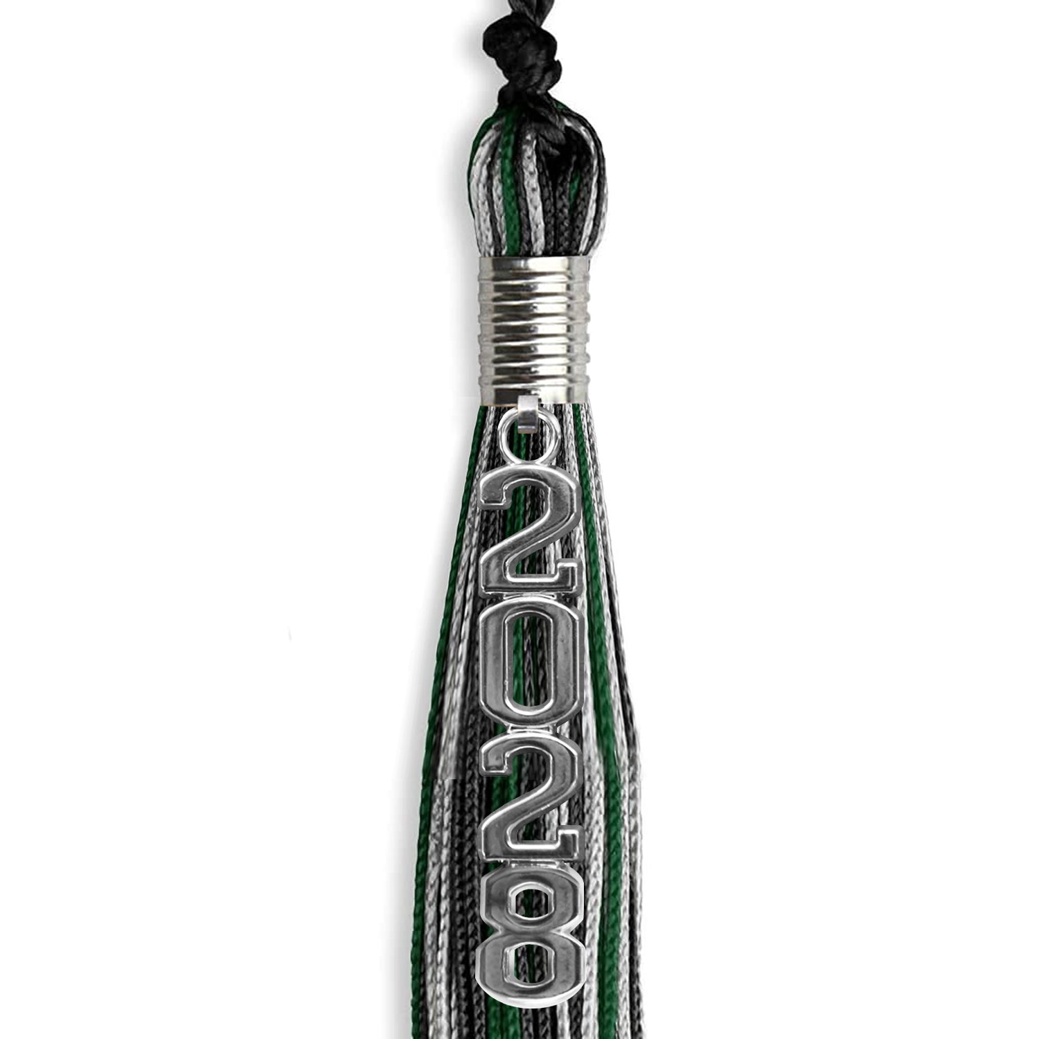 Black/Hunter Green/Silver Mixed Color Graduation Tassel with Silver Stacked Date Drop - Endea Graduation