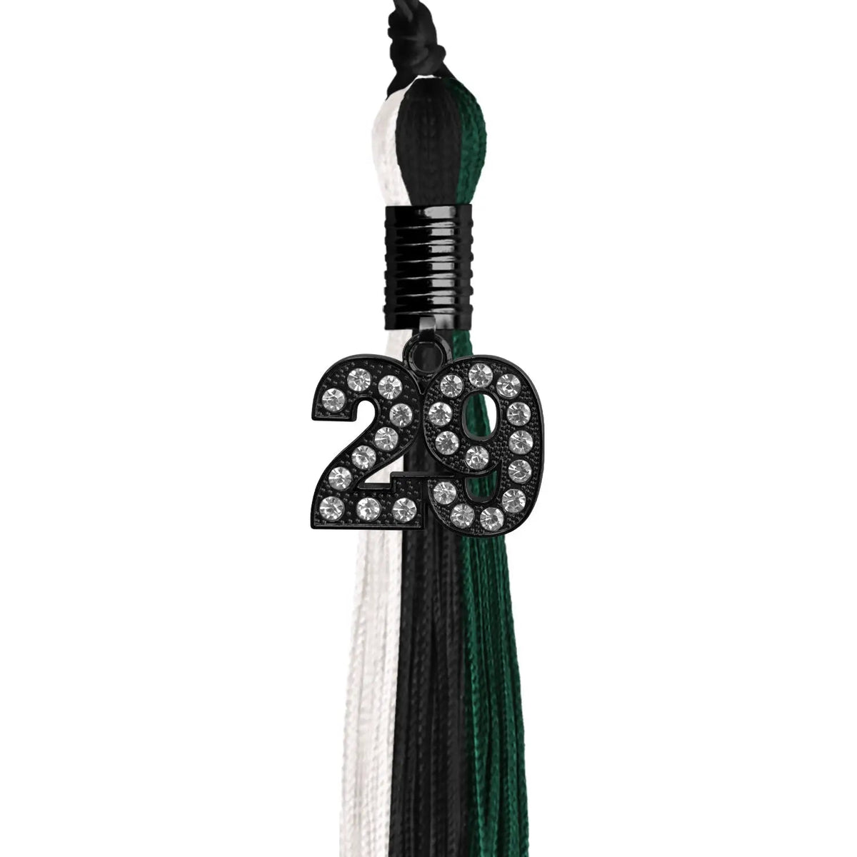 Black/Hunter Green/White Graduation Tassel with Black Bling Charm - Endea Graduation
