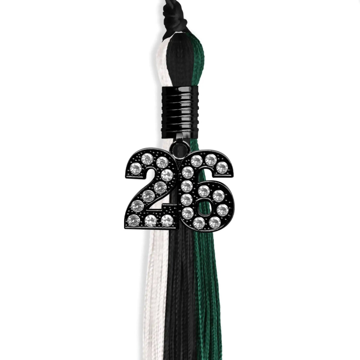 Black/Hunter Green/White Graduation Tassel with Black Bling Charm - Endea Graduation