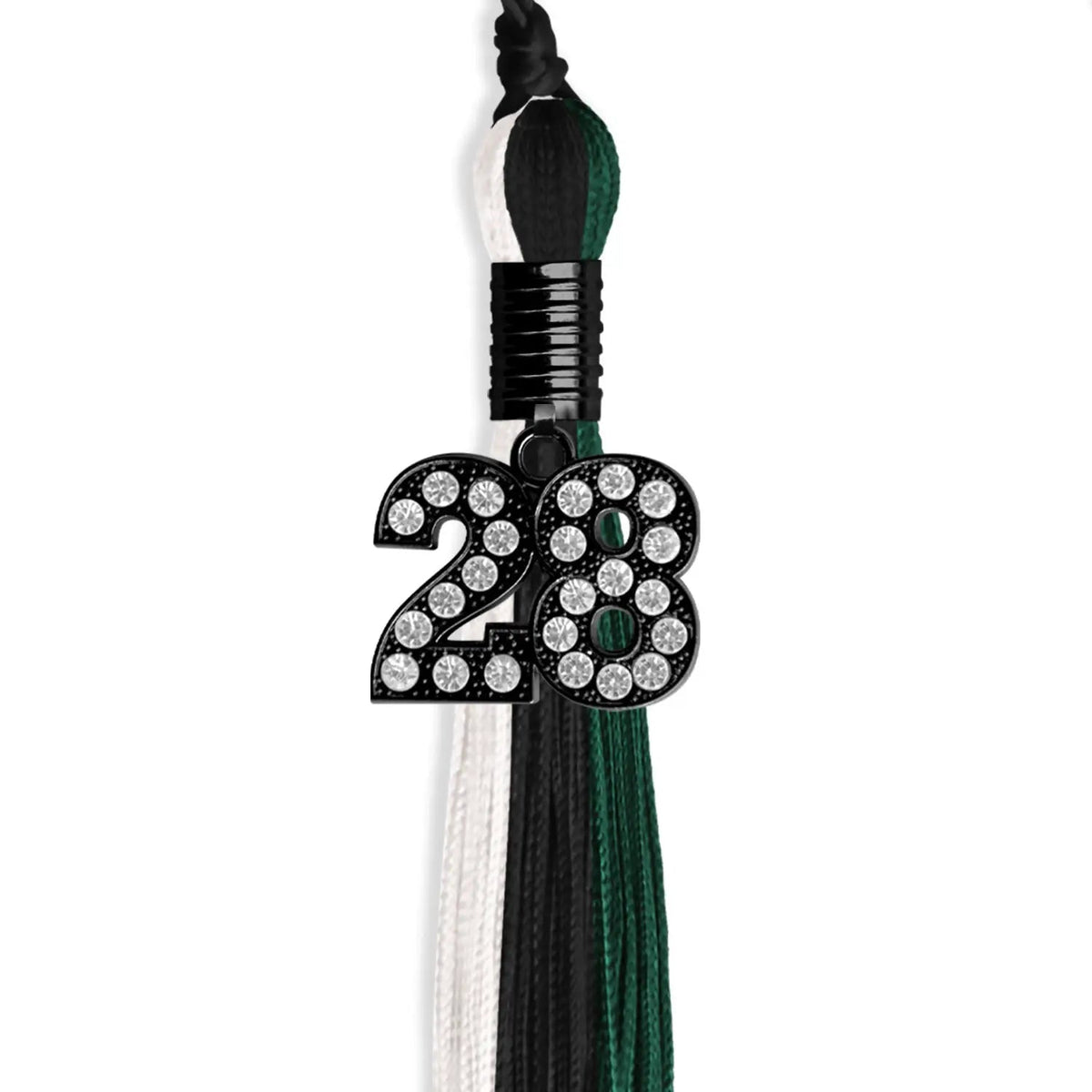 Black/Hunter Green/White Graduation Tassel with Black Bling Charm - Endea Graduation
