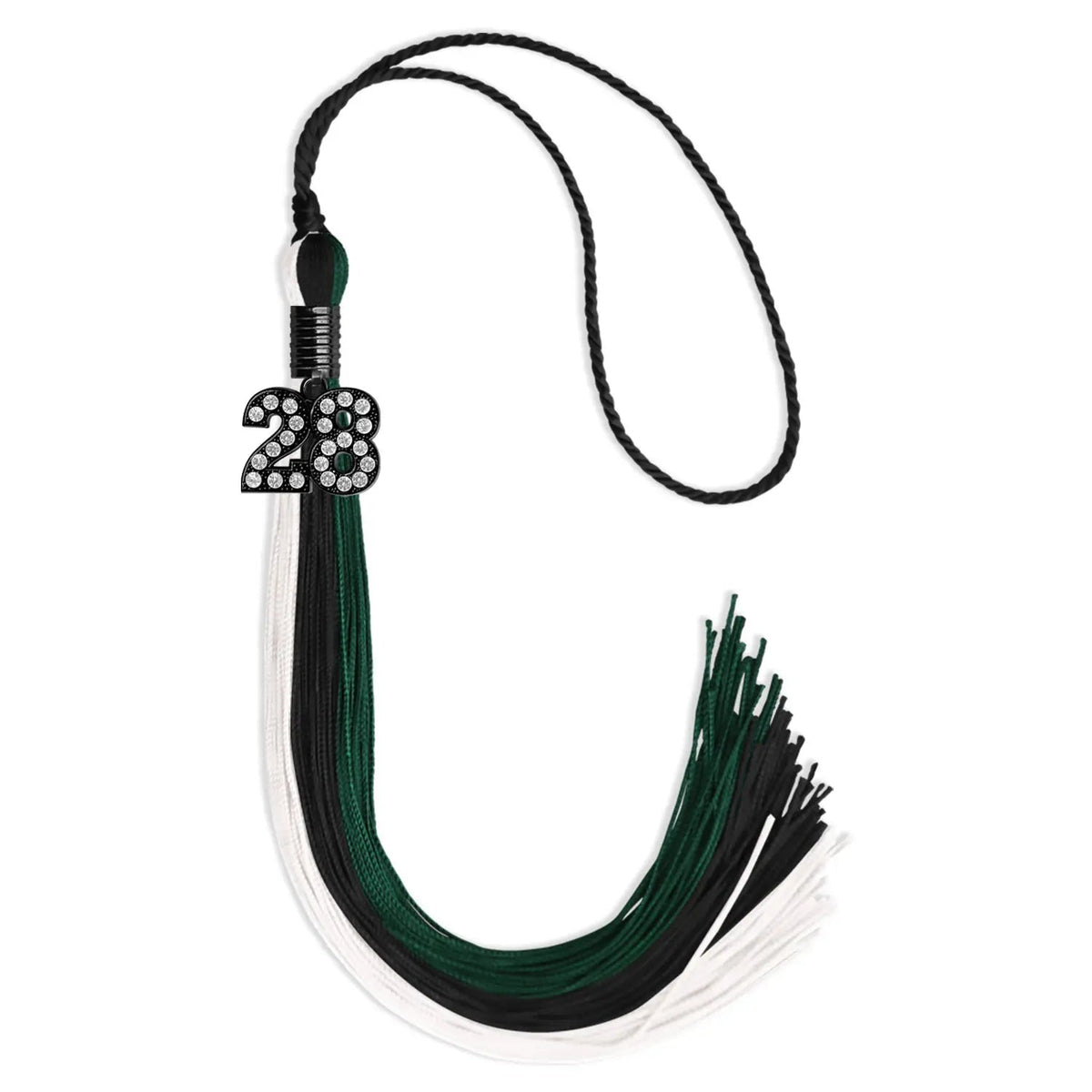 Black/Hunter Green/White Graduation Tassel with Black Bling Charm - Endea Graduation