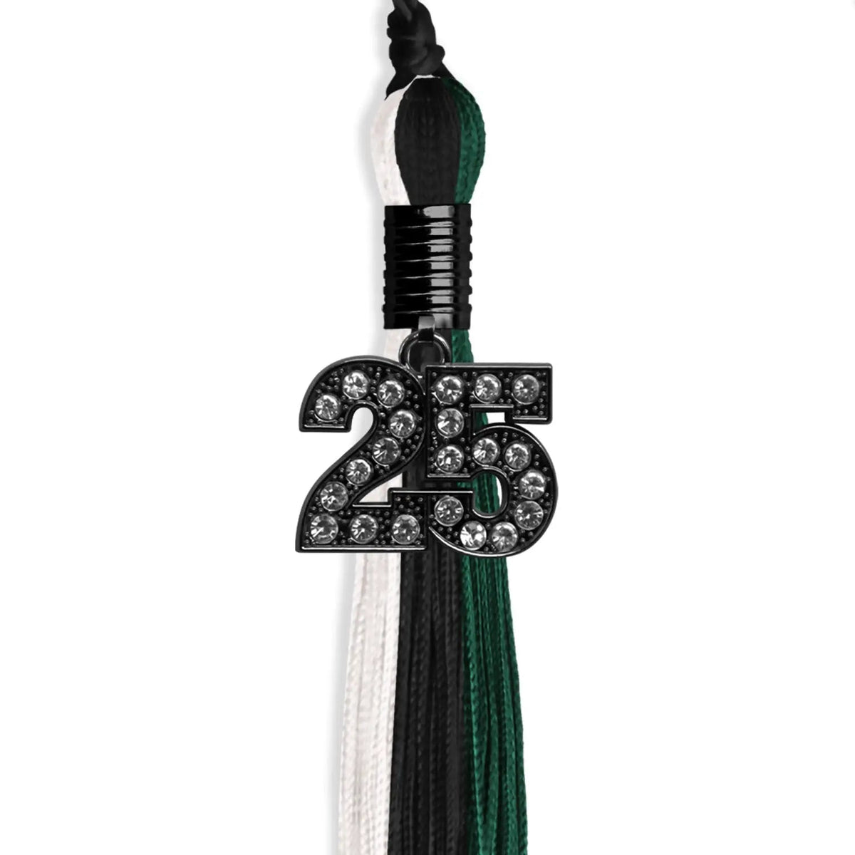 Black/Hunter Green/White Graduation Tassel with Black Bling Charm - Endea Graduation