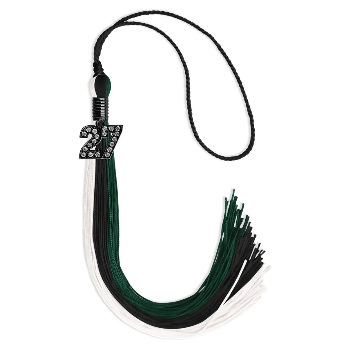 Black/Hunter Green/White Graduation Tassel with Black Bling Charm - Endea Graduation