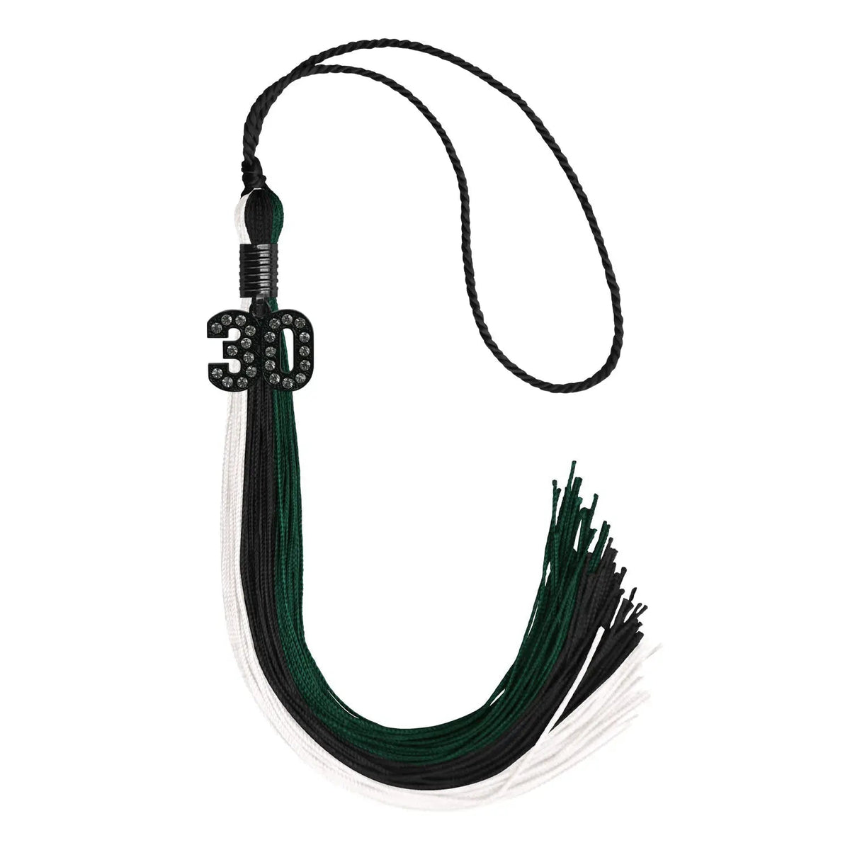 Black/Hunter Green/White Graduation Tassel with Black Bling Charm - Endea Graduation