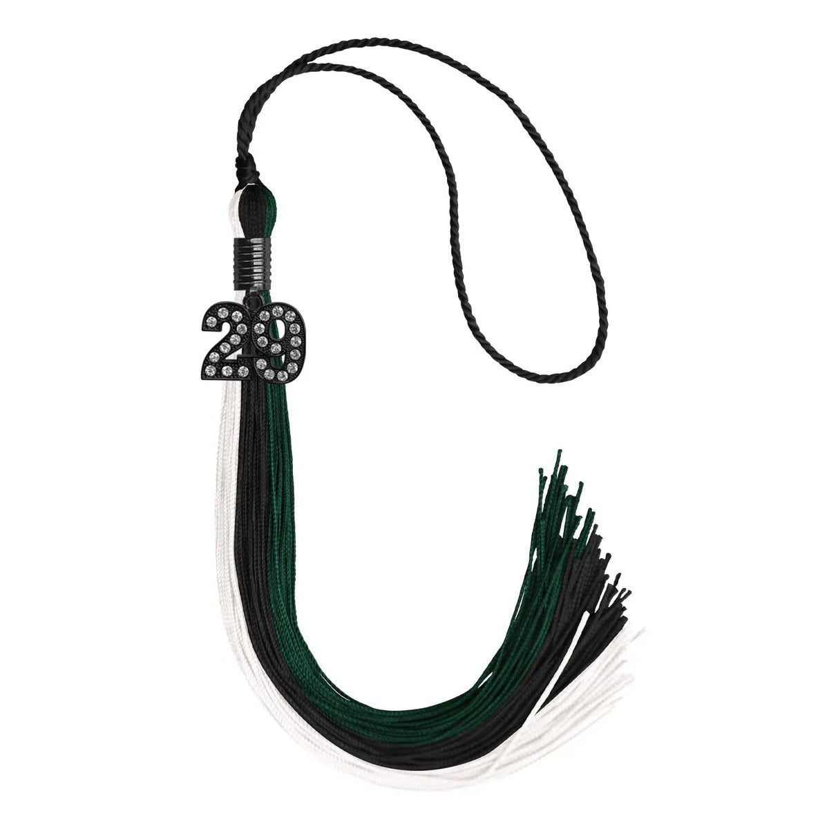 Black/Hunter Green/White Graduation Tassel with Black Bling Charm - Endea Graduation