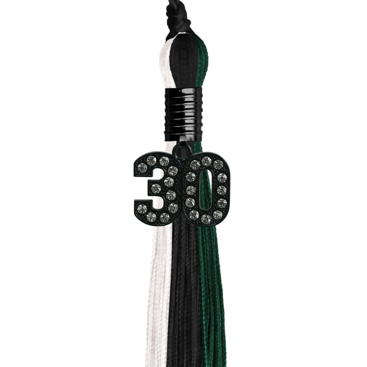 Black/Hunter Green/White Graduation Tassel with Black Bling Charm - Endea Graduation